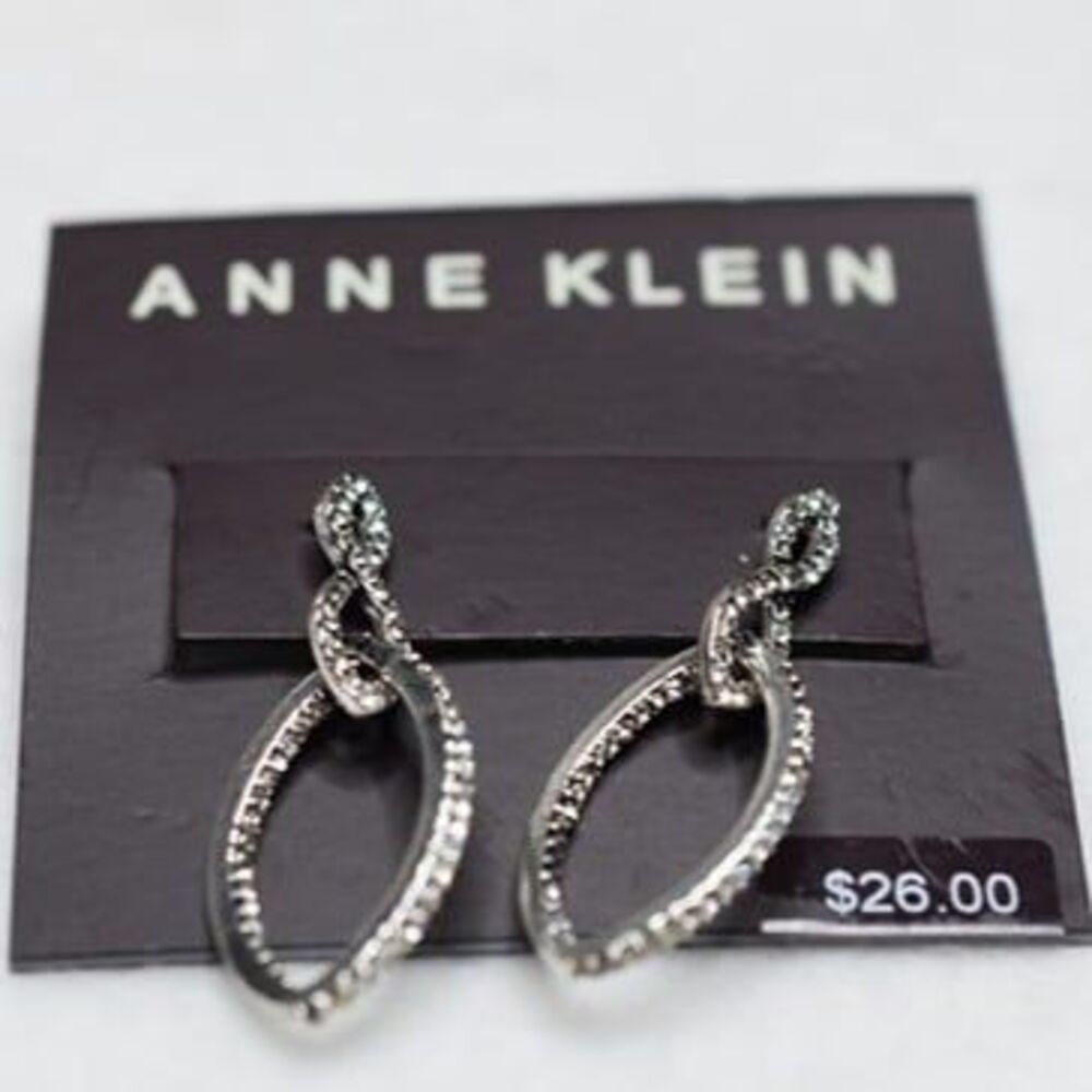 Anne Klien Silver Tone Rhinestone Dangle Drop Post Earrings